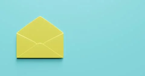 Open yellow envelope on a blue background. 3d rendering Stock Illustration