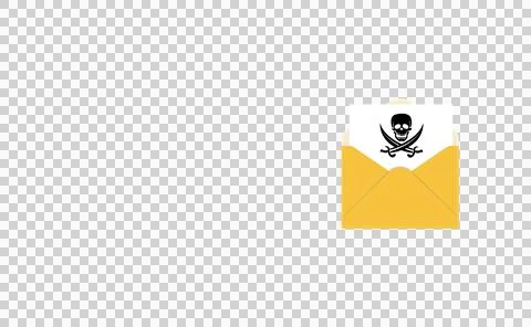 Open yellow envelope with a document and a skull and crossbones piracy icon.. Stock Illustration