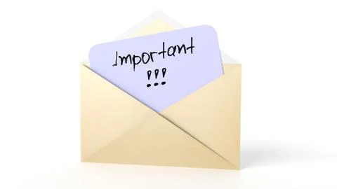 Open yellow envelope with Important note, isolated on white. Stock Illustration