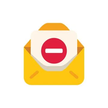 Open yellow envelope showing letter with red stop sign for email marketing un Stock Illustration