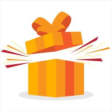 Open yellow gift box isolated on white background with confetti explosion. .. Stock Illustration