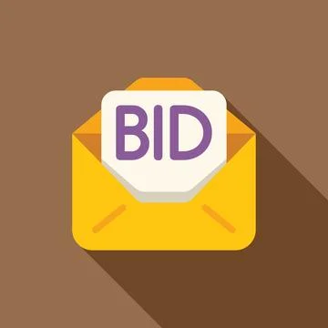 Open yellow mail envelope containing bid offering Stock Illustration