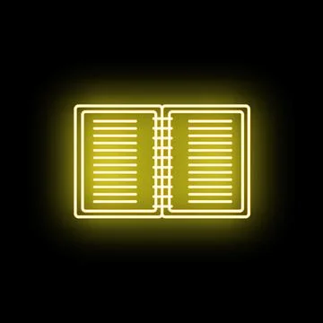 Open yellow neon notebook icon glowing education Stock Illustration
