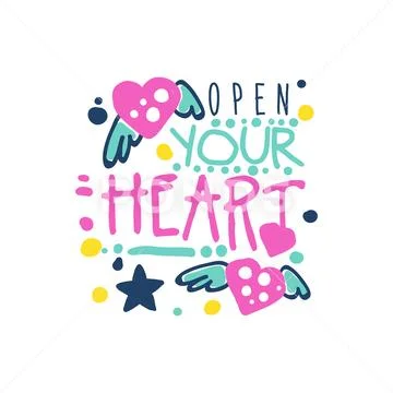 Open your heart positive slogan, hand written lettering motivational quote Stock Illustration