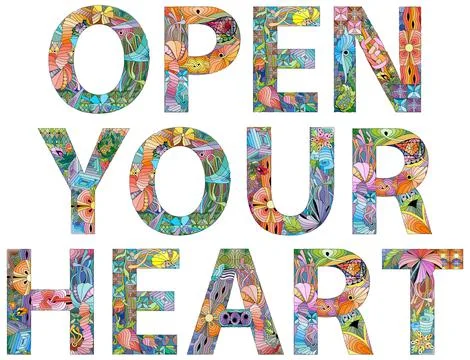 OPEN YOUR HEART. Vector decorative zentangle object Illustration
