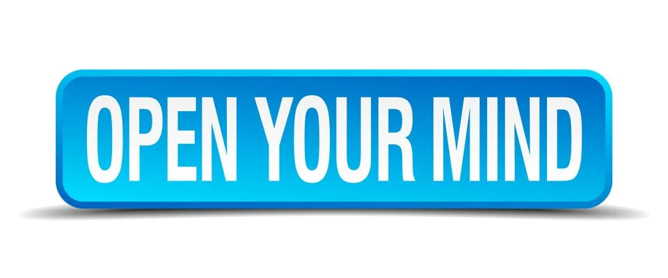 Open your mind blue 3d realistic square isolated button Stock Illustration