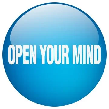 Open your mind blue round gel isolated push button 스톡 일러스트