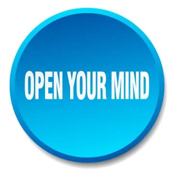 Open your mind blue round flat isolated push button 스톡 일러스트