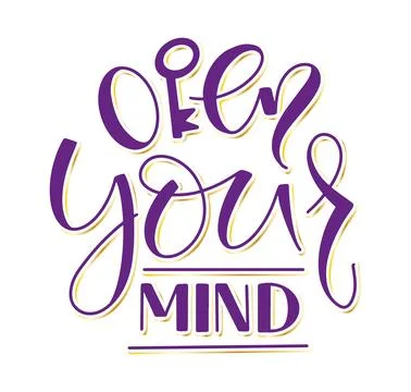 Open Your Mind colored lettering isolated on white background Stock Illustration