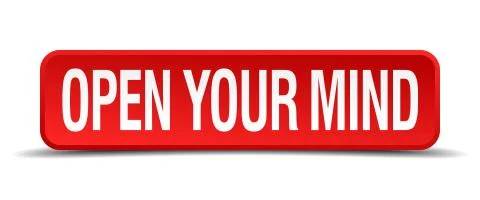 Open your mind red 3d square button isolated on white Stock Illustration