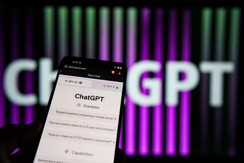 OpenAI ChatGPT logo on screen Stock Photos