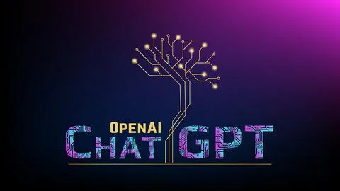 OpenAI company gradient ChatGPT text from PCB and brain from PCB tracks. Stock Illustration