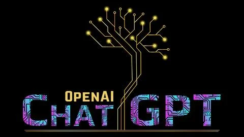 OpenAI company gradient ChatGPT text from PCB and brain from PCB tracks. Stock Illustration