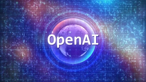 OpenAI Text on Futuristic Cyberspace Background with HUD, Numbers, and Globe Stock Footage 248747746