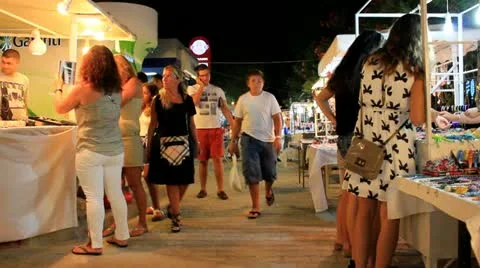OpenAir Night Market in Gulturbuku - Bodrum, Turkey Stock Footage