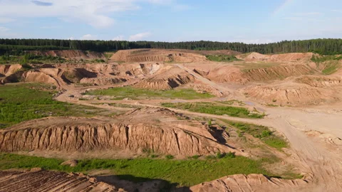 Opencast mine and mining industry. Drone view of the sand pit. 動画素材 156606394