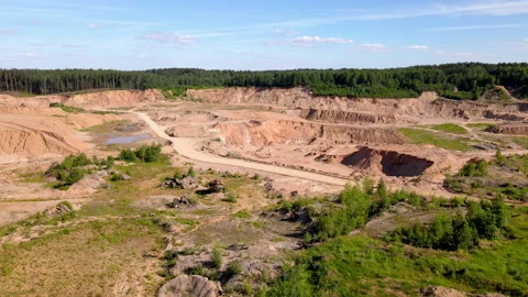 Opencast mine and mining industry. Drone view of the sand pit. Stockbeeldmateriaal 156621691