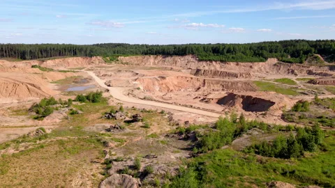 Opencast mine and mining industry. Drone view of the sand pit. Stock Footage 156622015
