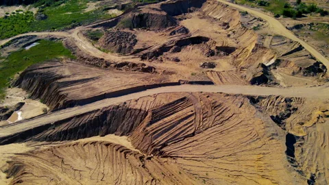 Opencast mine and mining industry. Drone view of the sand pit. 動画素材 156633735