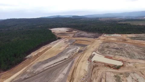 Opencast mining field with special machinery Stock Footage 137360369