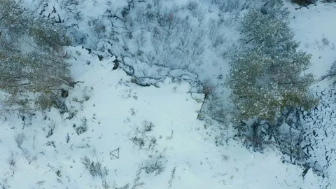 Opencast mining of granite beautiful snowy winter, top view grom drone. 스톡 동영상 126670189
