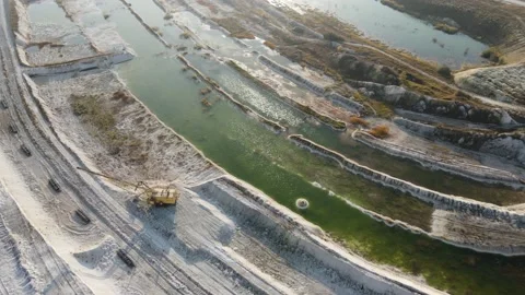 Opencast mining quarry - Aerial view. Industrial Extraction of l Video stock 141742972