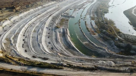 Opencast mining quarry - Aerial view. Industrial Extraction of l Stock Footage 141903868
