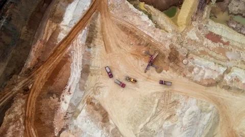 Opencast mining quarry . Industrial Extraction of lime, chalk, sand, calx, ca Stock Footage 153674027