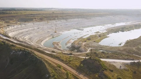 Opencast mining quarry with machinery at work - Aerial view. Industrial Extra 스톡 동영상 113799524