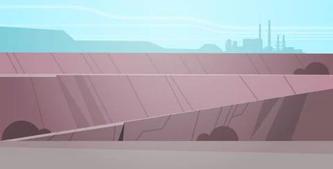 Opencast mining stone quarry industrial mine production concept open pit hills Stock Illustration