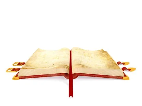 Opened ancient book with red leather cover , blank paper page for mock up Stock Illustration
