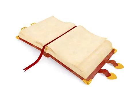 Opened ancient book with red leather cover , blank paper page for mock up Stock Illustration