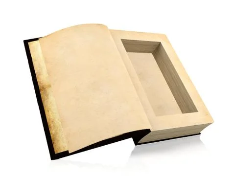 Opened ancient paper book with a hole in a middle for hiding something inside Stock Illustration