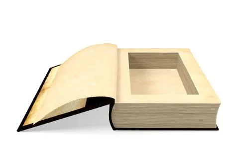Opened ancient paper book with a hole in a middle for hiding something inside Stock Illustration