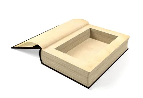 Opened ancient paper book with a hole in a middle for hiding something inside Stock Illustration