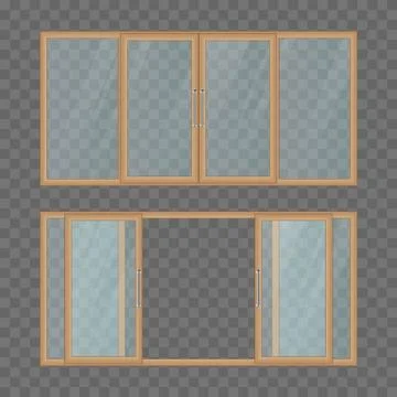 Opened and closed balcony sliding door Stock Illustration