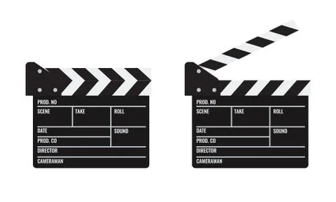 Opened and closed Cinema or film clapper. Illustrated vector. Stock Illustration