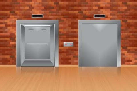 Opened and closed elevator in brick wall vector illustration Stock Illustration