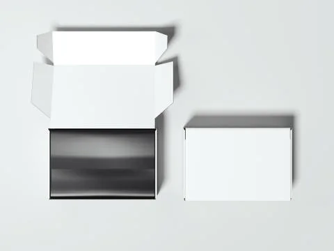 Opened and closed white packages. 3d rendering イラスト素材