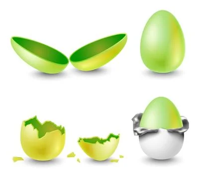 Opened and closed, wrapped and cracked golden egg isolated set Stock Illustration