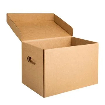 Opened archive storage cardboard box isolated on white Stock Photos