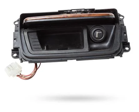 An opened ashtray from panel of car interior separately on a white isolated.. Stock Photos