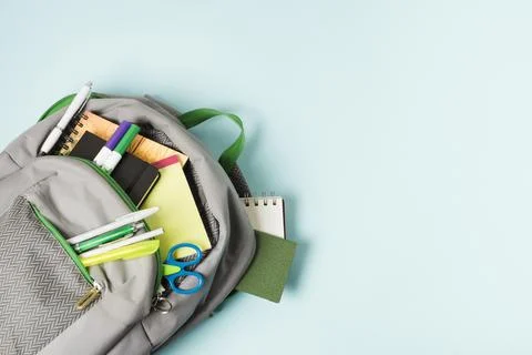 Opened backpack with school supplies . High quality and resolution beautifu.. Stock Photos