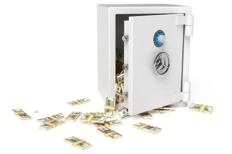 Opened bank safe with money Stock Illustration