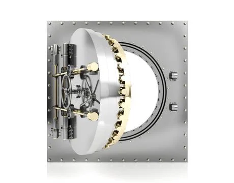 Opened bank vault door with empty white background for mock up Stock Illustration