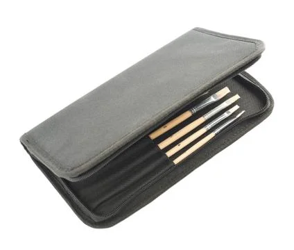 Opened black case for brushes isolated Stock Photos