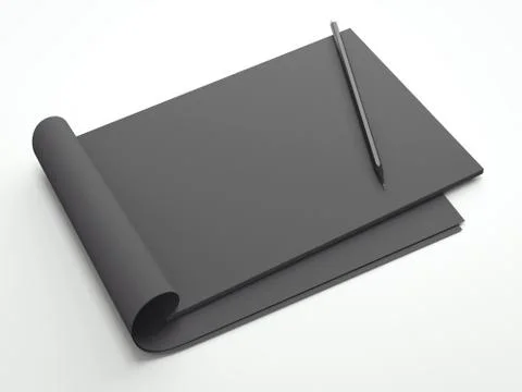 Opened black notepad with pen. 3d rendering Ilustración de archivo