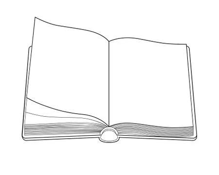 Opened blank book or diary - linear, vector image for coloring. Stock Illustration