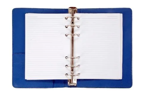 An opened blue leather notebook 写真素材