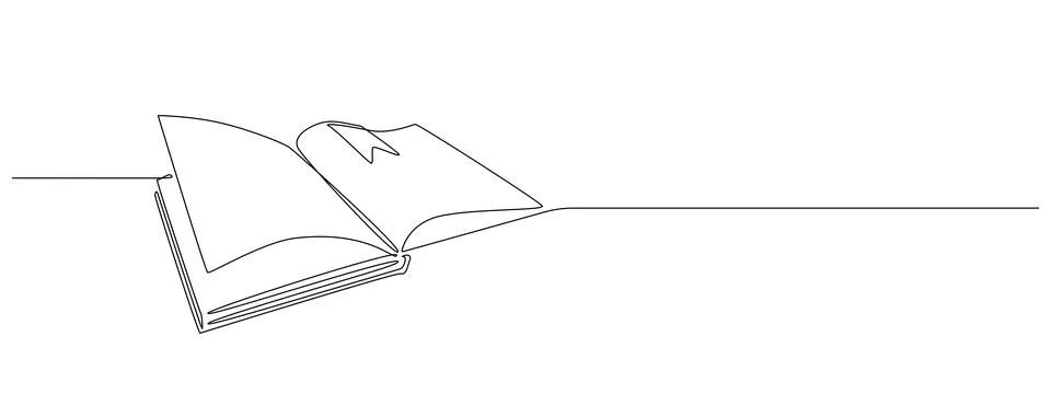 Opened book with bookmark in Continuous one line drawing . Education study and Stock Illustration